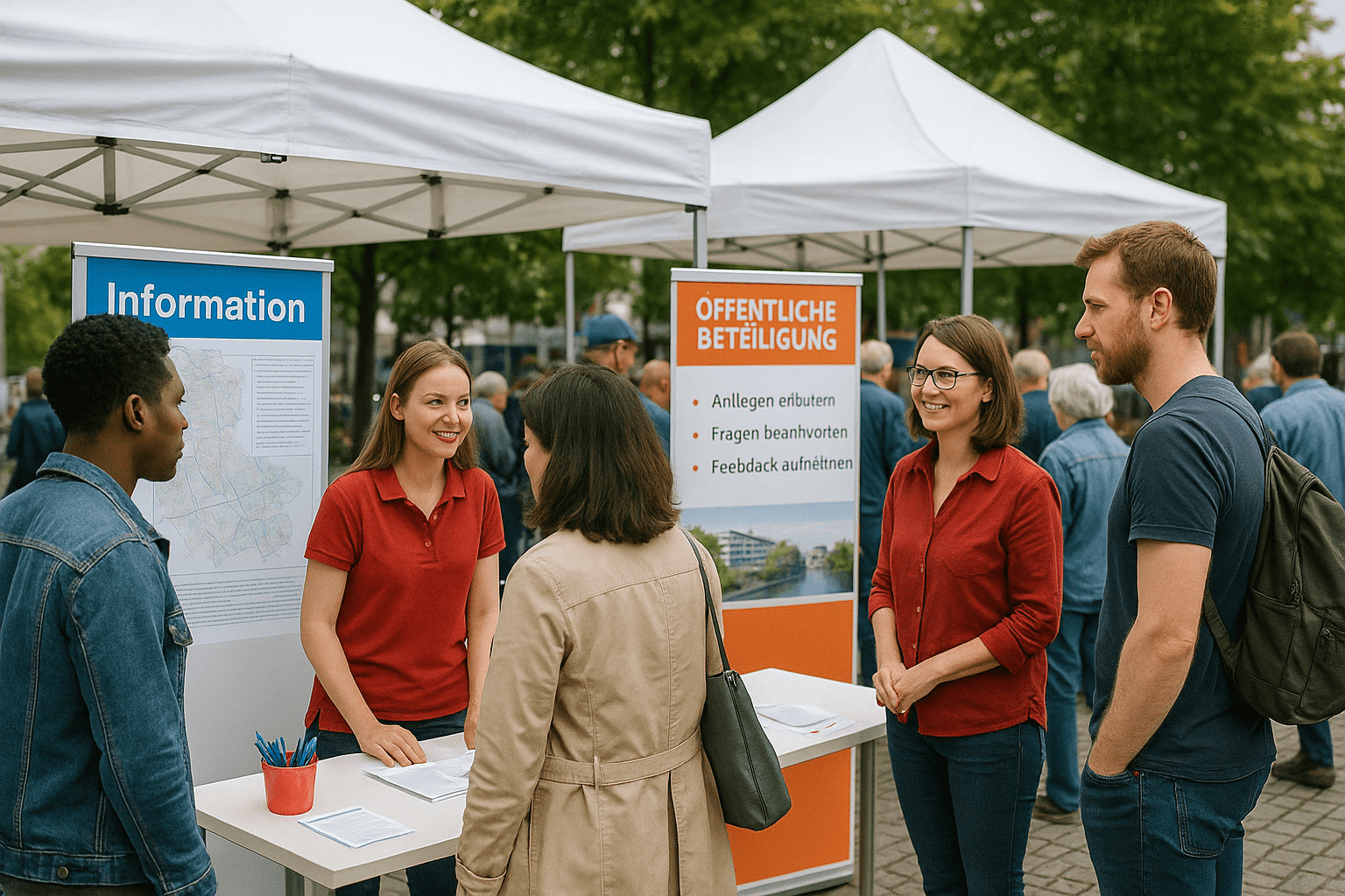 Öffentlichkeitsbeteiligung - Menschen an Infoständen